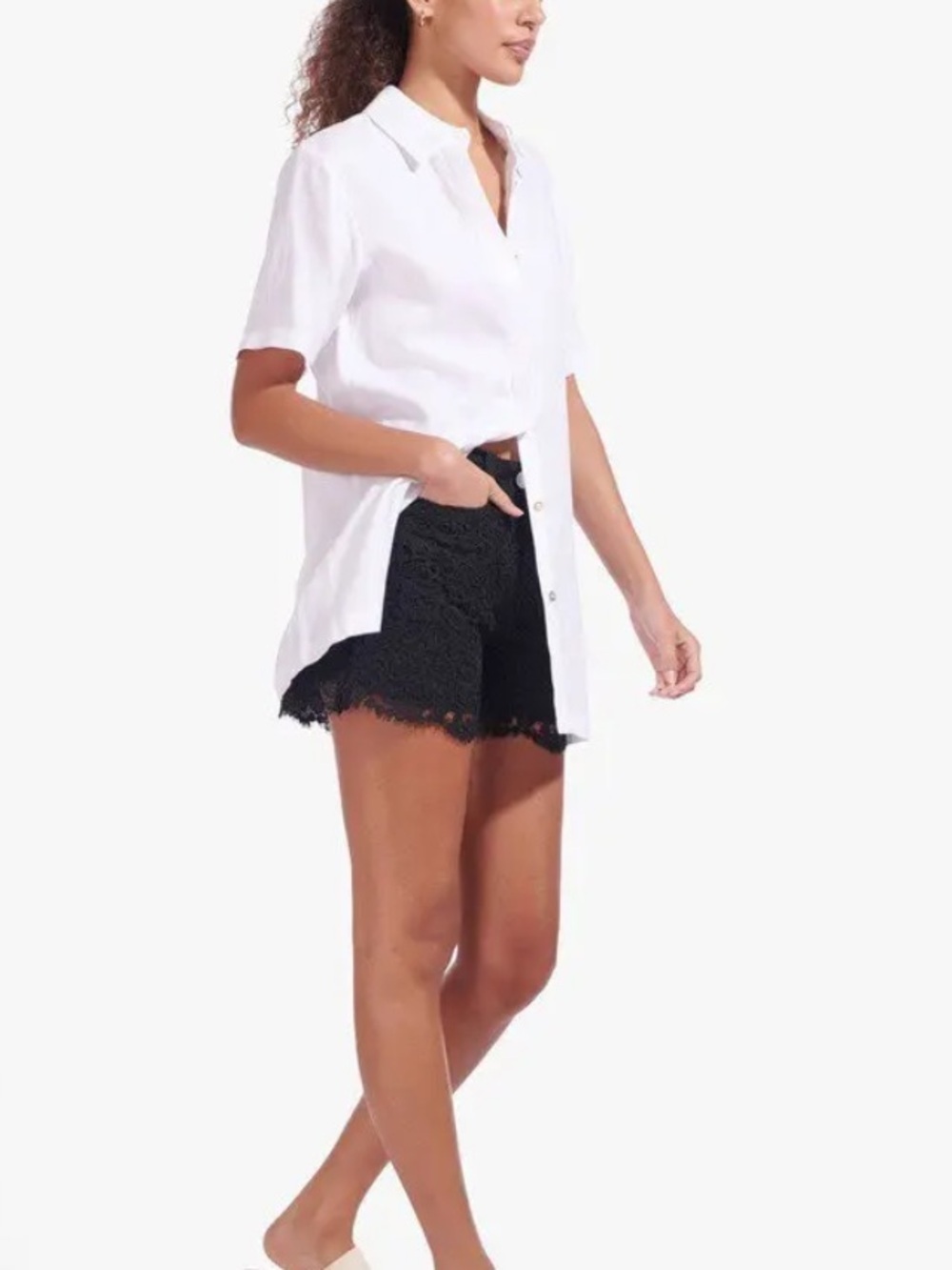 STAUD WOMENS PALLAS WHITE LINEN TOP BUTTON DOWN SHIRT MEDIUM